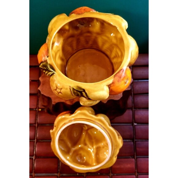 Vintage Inarco E3354 Covered Candy Dish Oranges Lemons Fruit Design 6.5"H 6"Dia - Picture 8 of 9